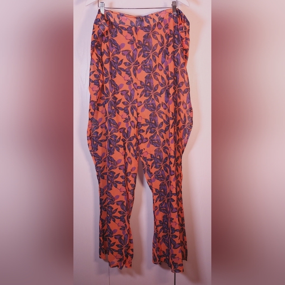 Pretty Little Thing Plus Orange Print Beach Flares Size 22 NWT Beach Tropical - Picture 2 of 11